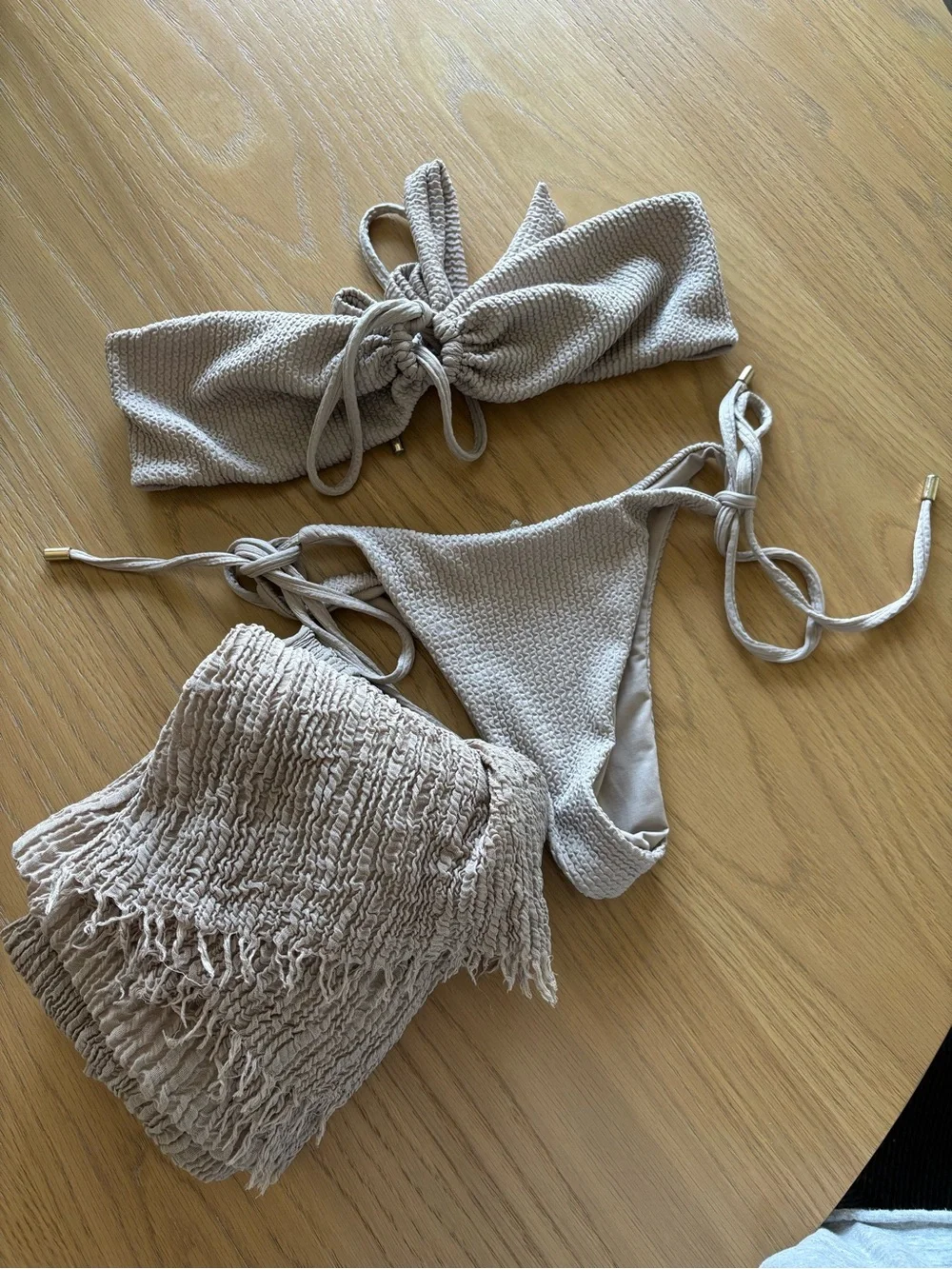 Monday Swimwear Beige Textured Bandeau Bikini Set